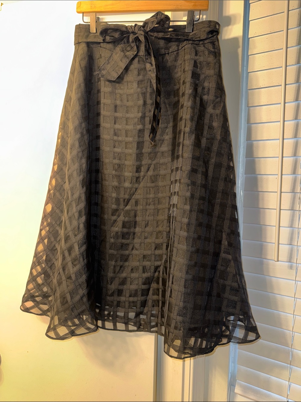 English Factory Black Checked A-Line Midi Skirt with Waist Tie